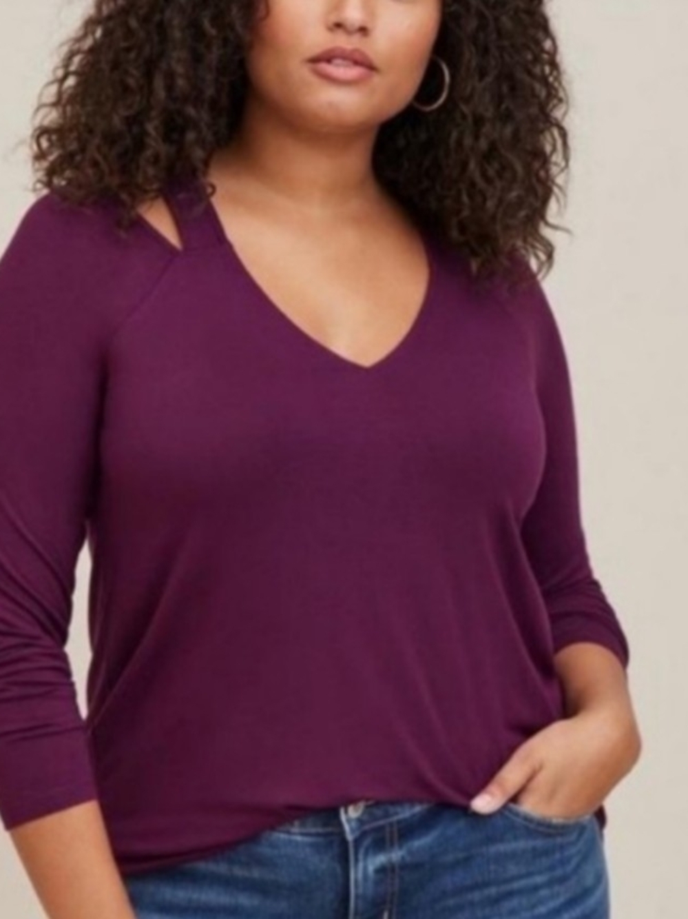 Super Soft By Torrid Plum V-Neck Long Sleeve Top with Shoulder Cutout Size 2X